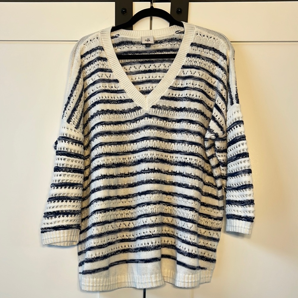 Navy and White striped Cabi Sweater